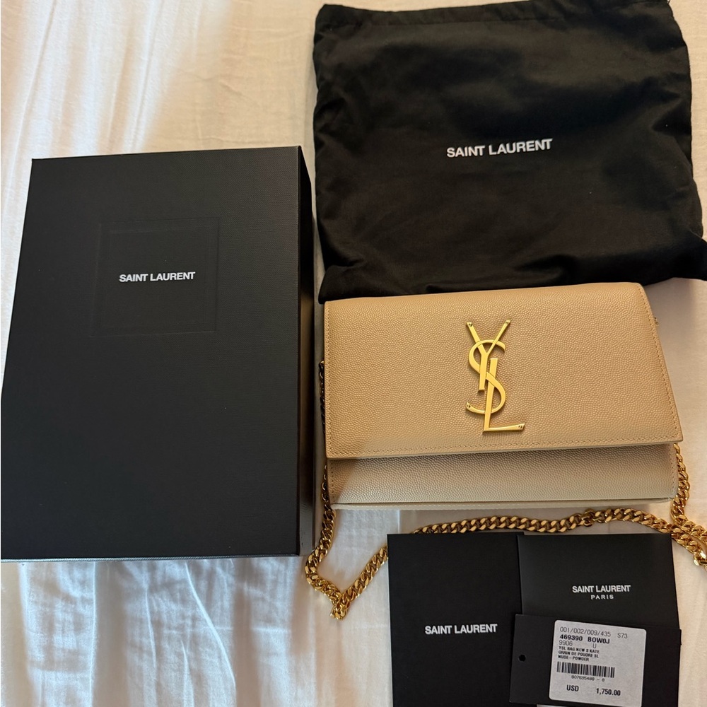 YSL NUDE POWDER S KATE BAG WITH GOLD CHAIN